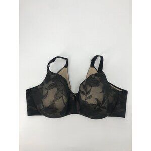 Cacique Lightly Lined Balconette Floral Lace Trim Bra Black 44DDD